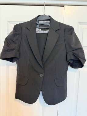 BCBGMAXAZRIA Women's Black Gray Pinstripe Short-Sleeve Blazer